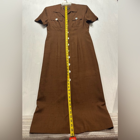 Cynthia Howie Silk Shirt Dress 8P Brown Button Front Vintage Career Midi - Picture 10 of 11